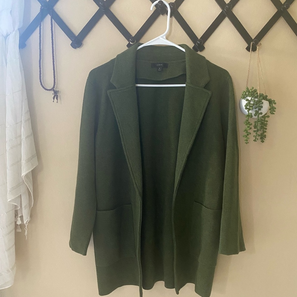 J Crew green sweater blazer S